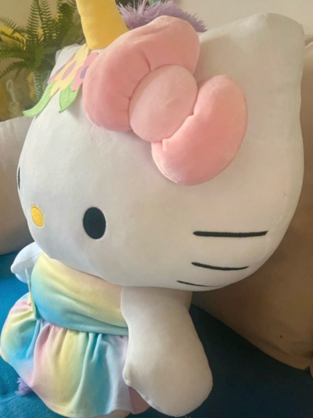 Big XXL Hello Kitty Pastel Rainbow Plush with Pink Bow